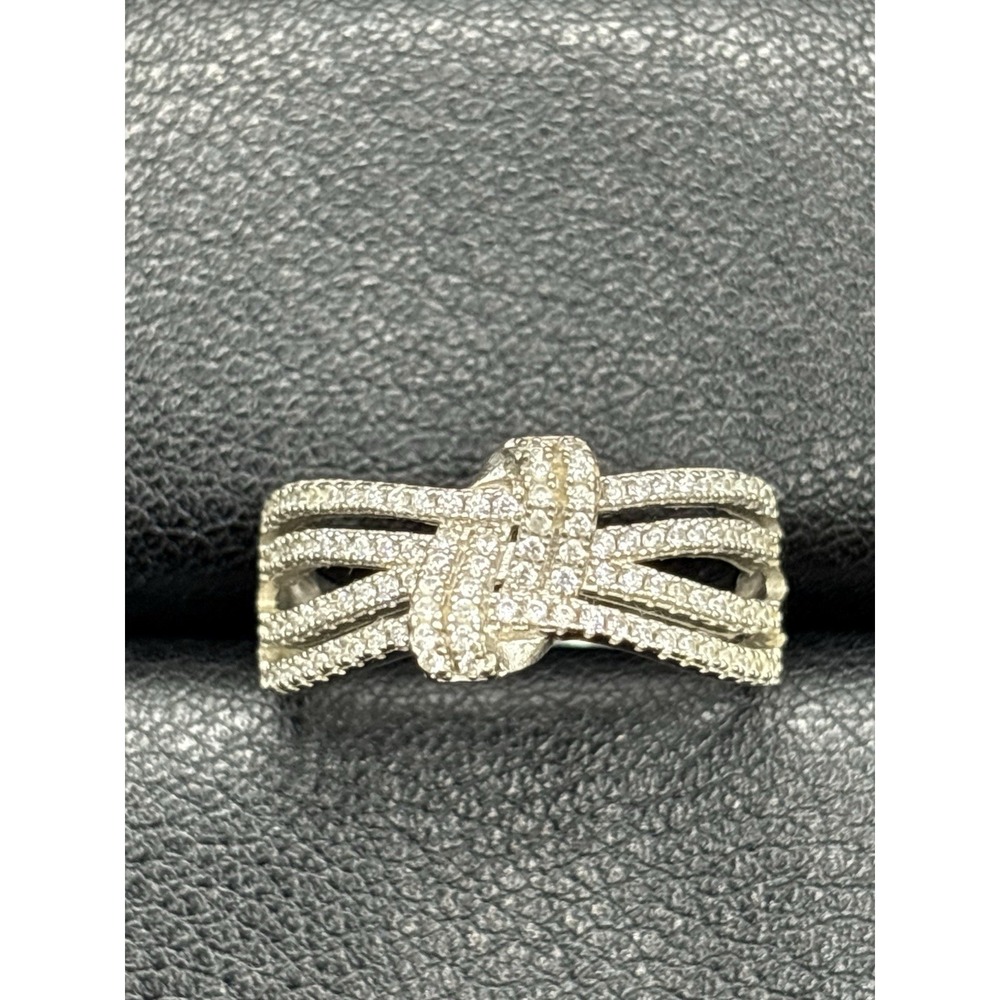 EUC Sterling Silver Cubic Zirconia Knot Ring Size 7.5 H3